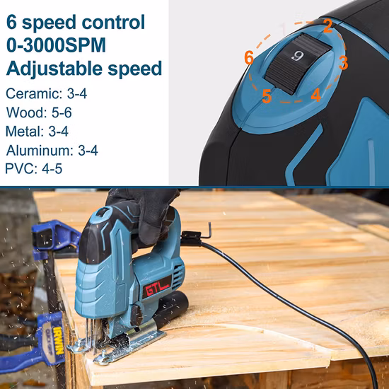 570W Wood Cutting Jigsaw 65mm Pendulum Jig Saw with Quick Change and LED Light (JS00365)